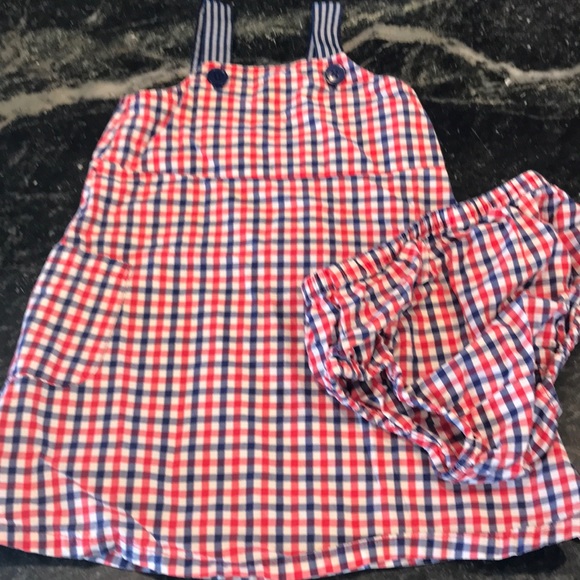 GAP Other - Baby Gap Vintage Rare Checkered dress white blue plaid flag & bloomers